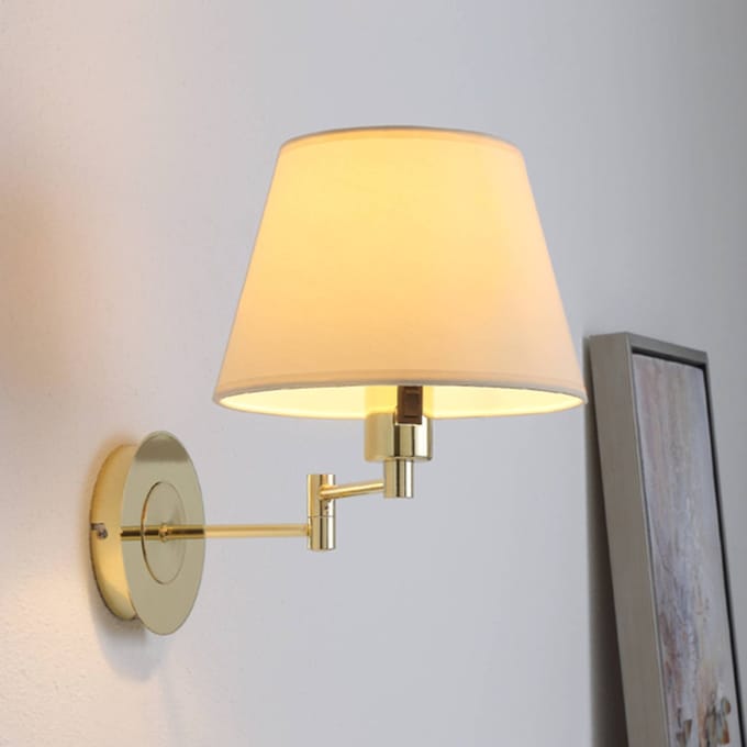 Lindby - Wandlamp - 1licht - Metaal, stof - H: 30 cm - E27 - gepolijst messing, crème