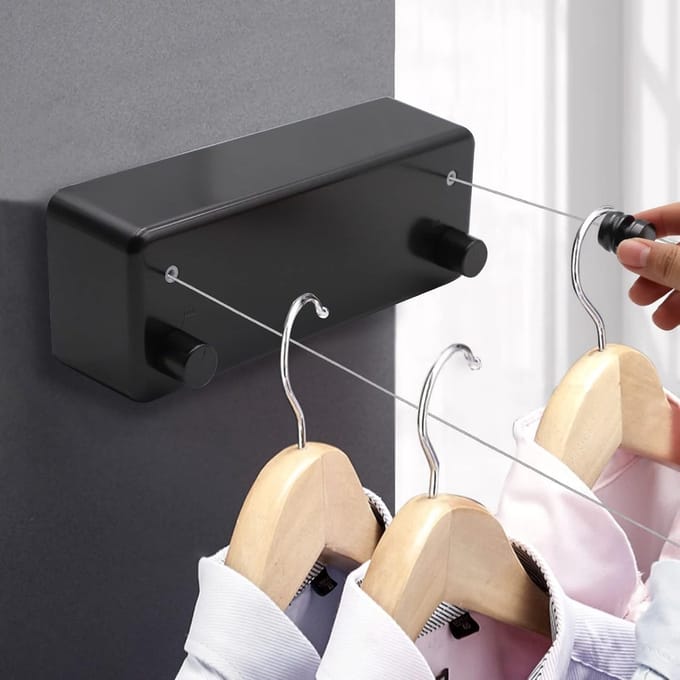Double Rope Clothesline - Extendable and Adjustable for Indoor Use Up To 14ft - Waterproof and Wall Mounted