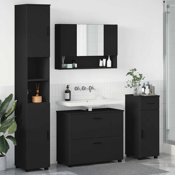 vidaXL - Badkamermeubel - Set - 4 - st - Zwart - 35 - x - 30 - x - 192 - cm