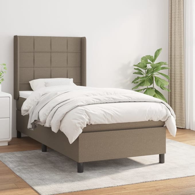 vidaXL - Boxspring - met - matras - stof - taupe - 90x190 - cm