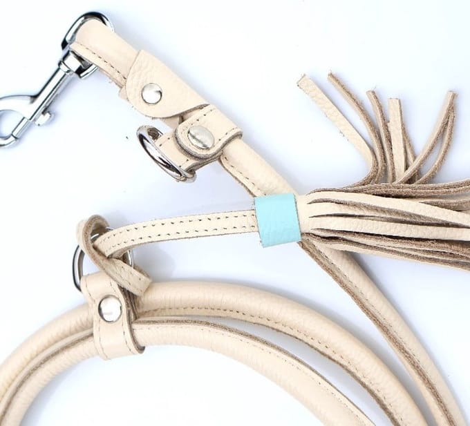 Cavlicious® trainingslijn - politielijn - verstelbaar - leder - beige - 2.5m