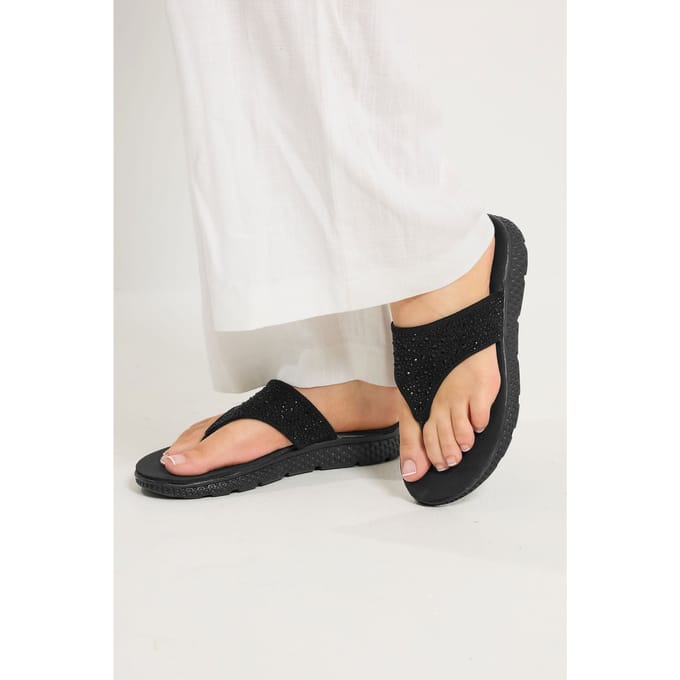 Yours Zwart Diamante Tbar Sandalen In Brede Epasvormsize 42E