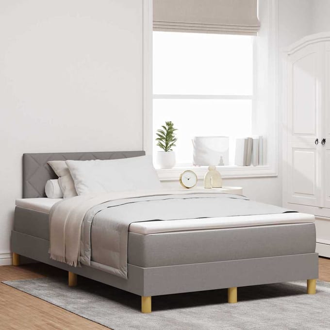 vidaXL - LED - Box - Spring - Bed - met - hoofdeinde - Taupe - 120 - x - 200 - cm - Stof