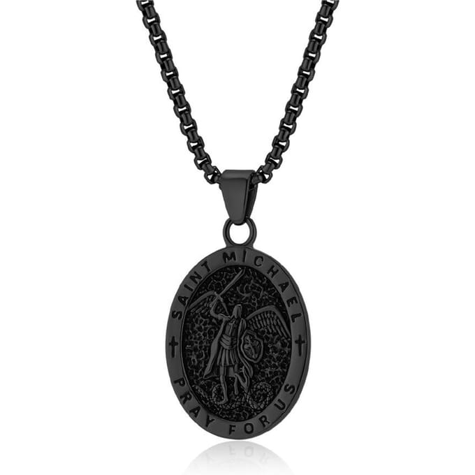 Collier européen et américain rétro Archange Saint Michel en acier titane black