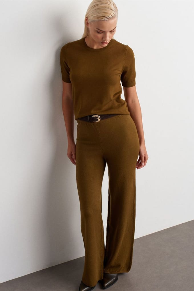 Vrouwen Wijdbenige Lurex Brei Broek