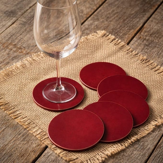 leren onderzetters Bloed rood set van 6 stuks