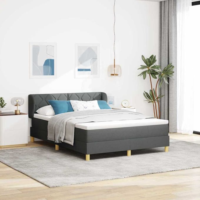vidaXL - Boxspring - bed - met - matras - Donkergrijs - 140 - x - 200 - cm - Stof