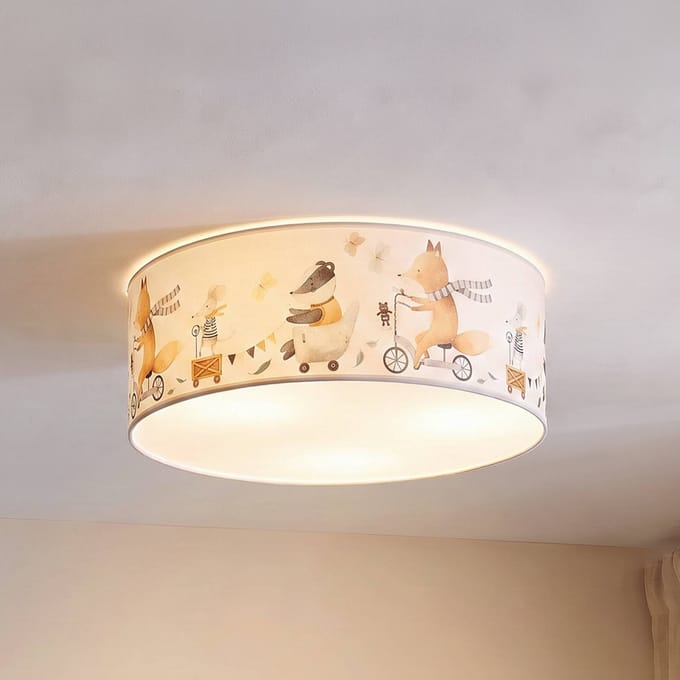 Duolla Kinderplafondlamp Kids Print, kleurrijk/beige, Ø 50 cm, textiel