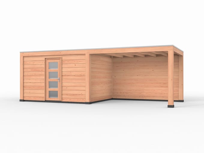 Douglas overkapping, 750 x 300, met schuur en achterwand, Westwood Modern Plus