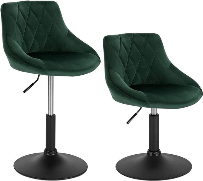 Barkruk - Industrial - Donkergroen - Velvet - Verstelbaar - Met rugleuning - Set van 2