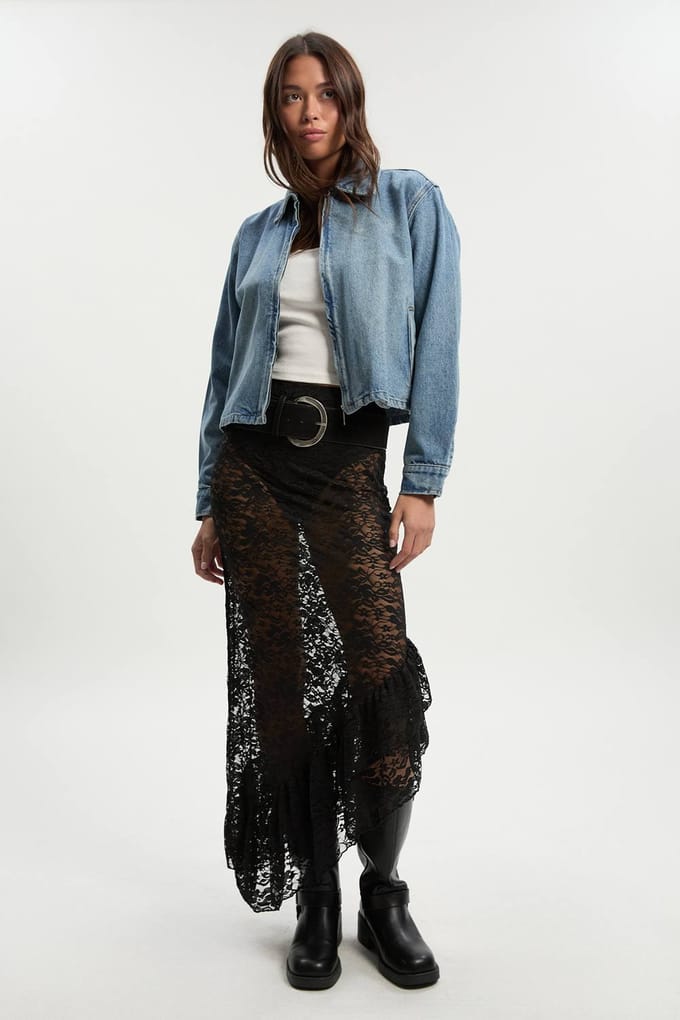 boohoo Dames Denimjasje met kraag | Mid Blue | Maat: 16