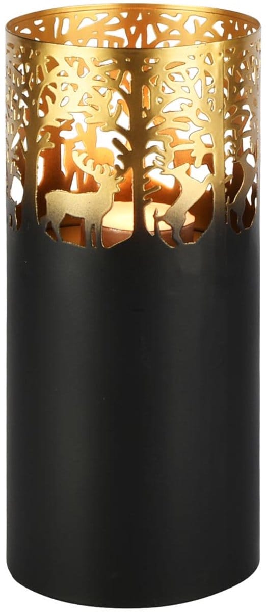 Dekoratief | Windlicht 'Wild Forest', zwart/goud, metaal, 13x13x30cm | A258192