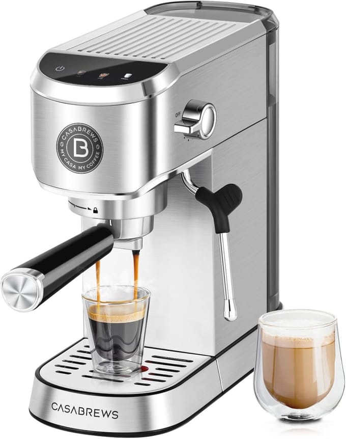 Professionele Espressomachine met 20 Bar en Melkopschuimer - Compact Roestvrijstalen Cappuccino Machine