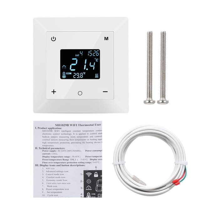 Thermostat d'ambiance intelligent WiFi Contrôle par application Thermostat de chauffage programmable Thermostat détachable type A blanc