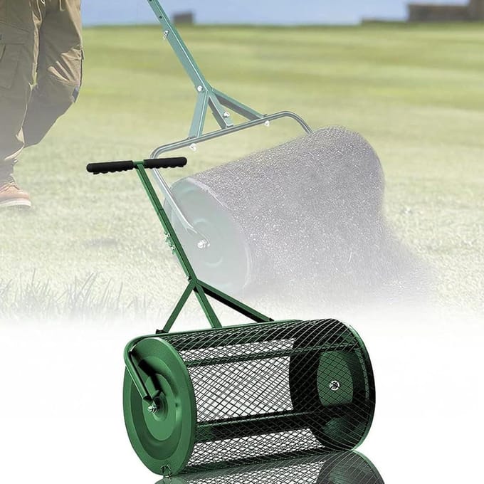 Compoststrooier Gazon - Veenmosstrooier Tuin - Bodem Verbeteren - Verbeterde T-Greep - 32x60cm - Groen