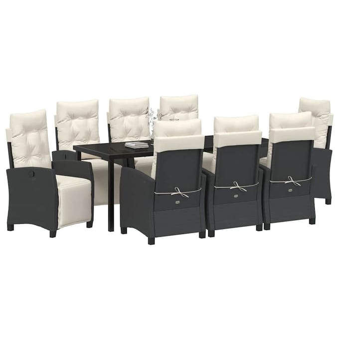 vidaXL - Tuin - Eettafel - Set - 9 - st - Zwart - poly - rattan