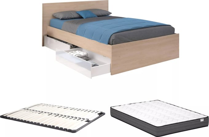 Vente-unique Bedframe hout natuurlijk licht, wit 140 x 190 cm