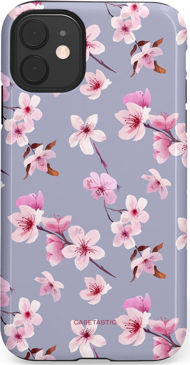 Casetastic hoesje geschikt voor Apple iPhone 11 - Dubbellaagse bescherming - Bloemsem Bries - Fashion Case - Zilver Lichtroze Lila