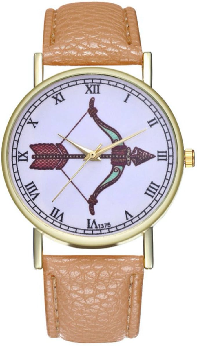 Hidzo Horloge Pijl en Boog Ø 38 - Beige - Kunstleer