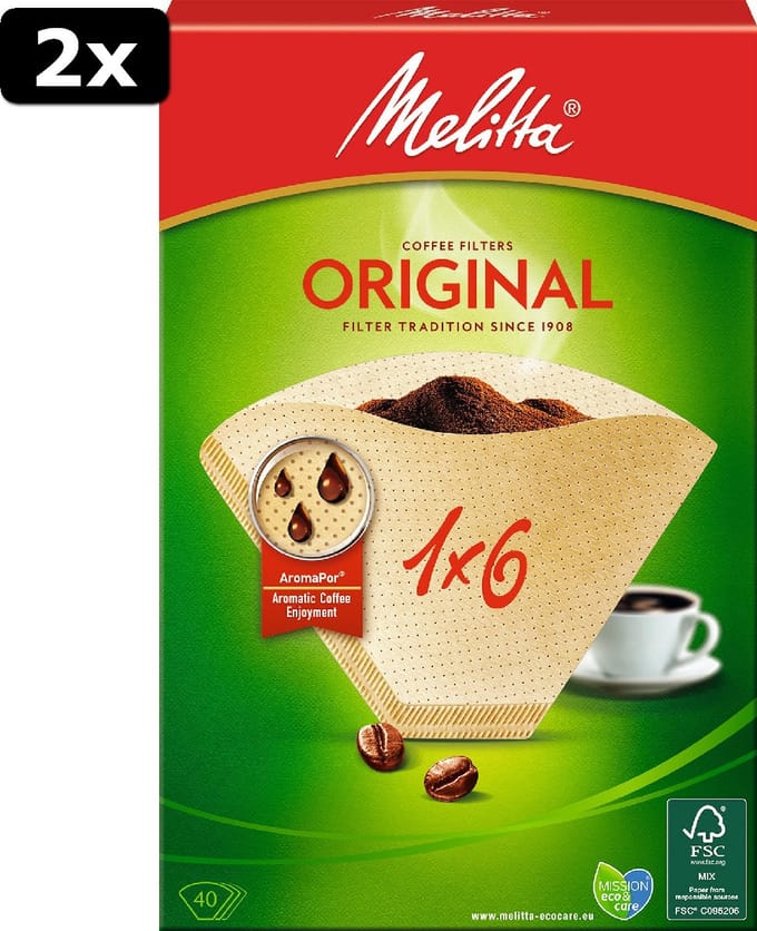 2x Melitta classic filterzakjes 1x6/40 natuur