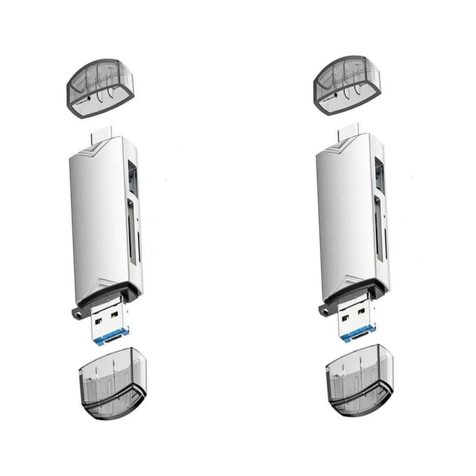 Lecteur de carte multifonctionnel 6 en 1 USB 3.0 vers type C, adaptateur Micro OTG, prise en charge de la carte SD TF, clé USB pour ordinateur portable, téléphones et tablettes Android argenté