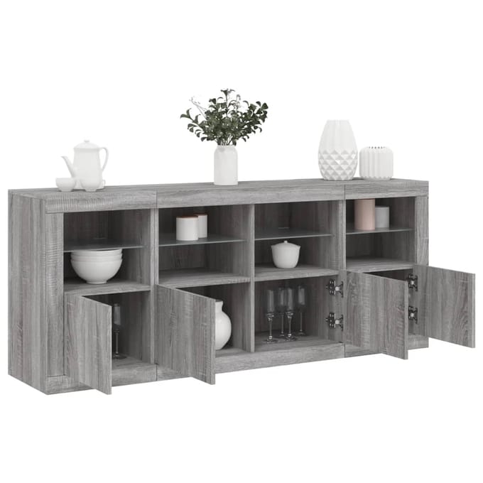 vidaXL - Dressoir - met - LED-verlichting - 163x37x67 - cm - grijs - sonoma - eiken