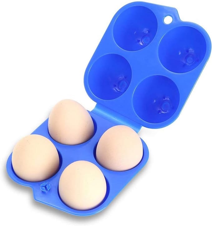 Draagbare Eierdrager - Eierhouder Doos - Outdoor Kamperen - Schokbestendig Ontwerp - 4 Eieren - Blauw
