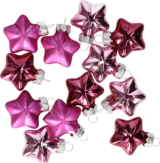 Othmar Decorations kersthanger sterren - 12x st - glas - roze- 4 cm - kerstornamenten