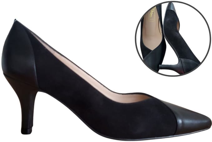 Stravers – Pumps Combi Leer-Suede Zwart Maat 42 Dames Grote Maten Pumps