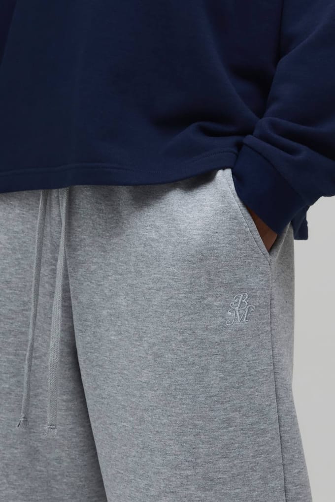 Baggy BM Scroll Barrel Fit Joggers | Grey Marl | Size Medium