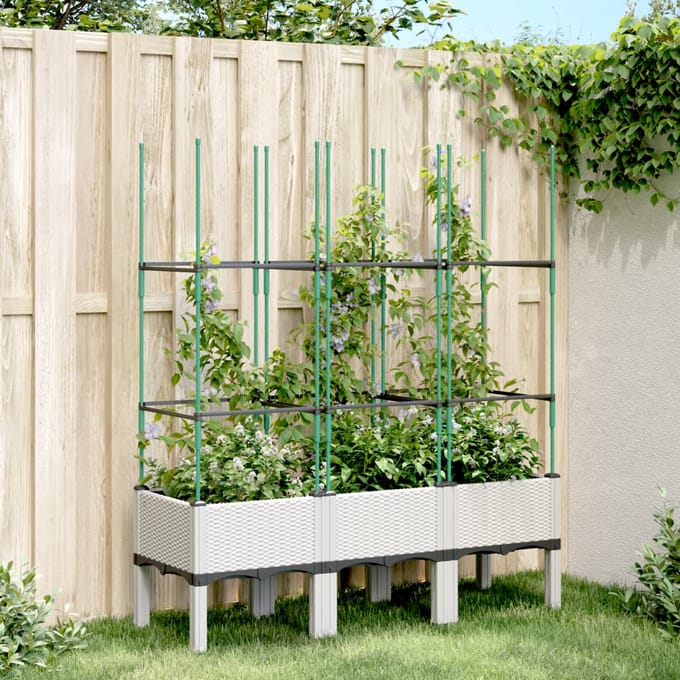 vidaXL - Plantenbak - met - latwerk - 120x40x142,5 - cm - polypropeen - wit