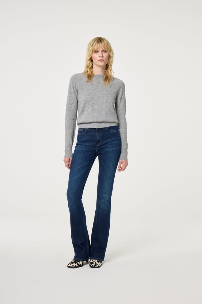 Fabienne Chapot Lidi Rhinestone Pullover Grey Melange Maat: M | Sweaters Outlet | Dames | Grijs