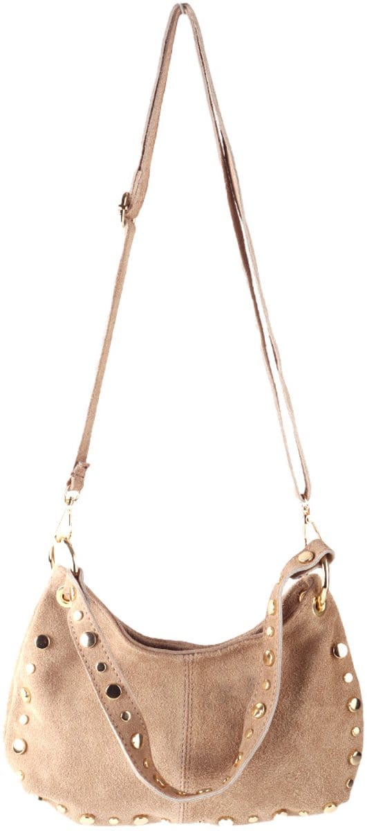 Giuliano Lederen Suede Schoudertas Ysoria - Dames- Made in Italy - Beige