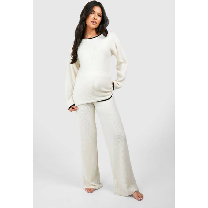 boohoo Dames Maternity Contrast Soft Rib Loungewear Set | Creme | Maat: 36