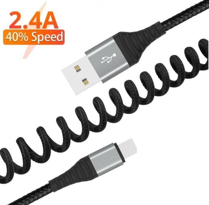 Phreeze USB naar USB C Kabel - 1.5M Spiraalkabel - 2.4A Snelladen - Gevlochten Nylon - Universele Kabel