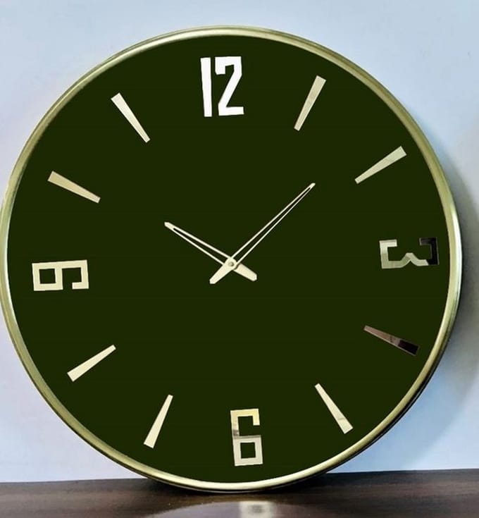 Maison Atmosphere - Gold Frame 4Digit - Wallclock - Green - Glasscover - DIa 41*2.5cm