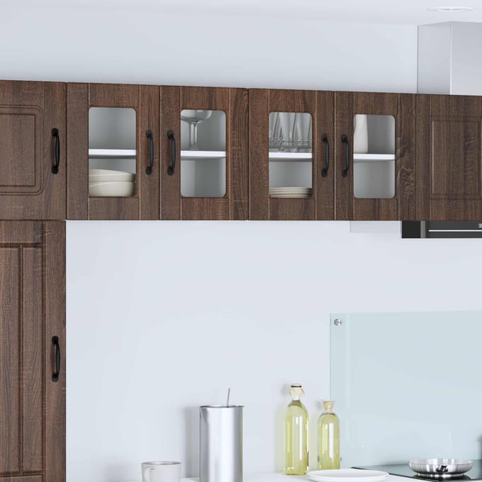 vidaXL - Wandglas - Kasten - PORTO - 2 - st - Bruin - Eiken - Bewerkt - hout