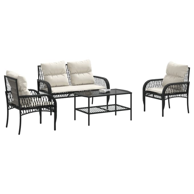 vidaXL - 4-delige - Loungeset - met - kussens - poly - rattan - zwart