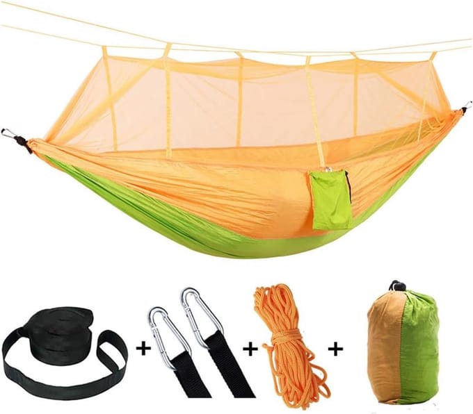 Dubbele Hangmat - Kampeerhangmat Net - Outdoor Ontspanning - Ingebouwd Klamboe - Groot Formaat - Groen