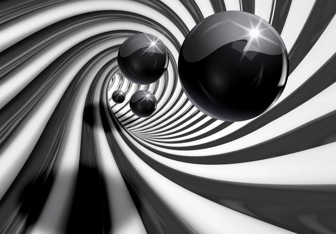 Fotobehang - Vlies Behang - Zwart-wit 3D Tunnel Tornado - 368 x 280 cm