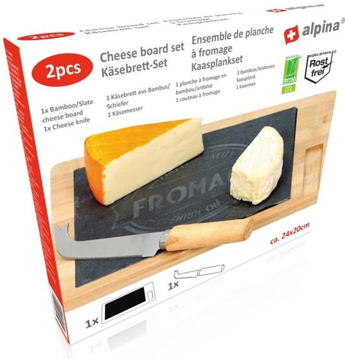 Alpina Kaasplank Met Mes 24 X 20 Cm Hout