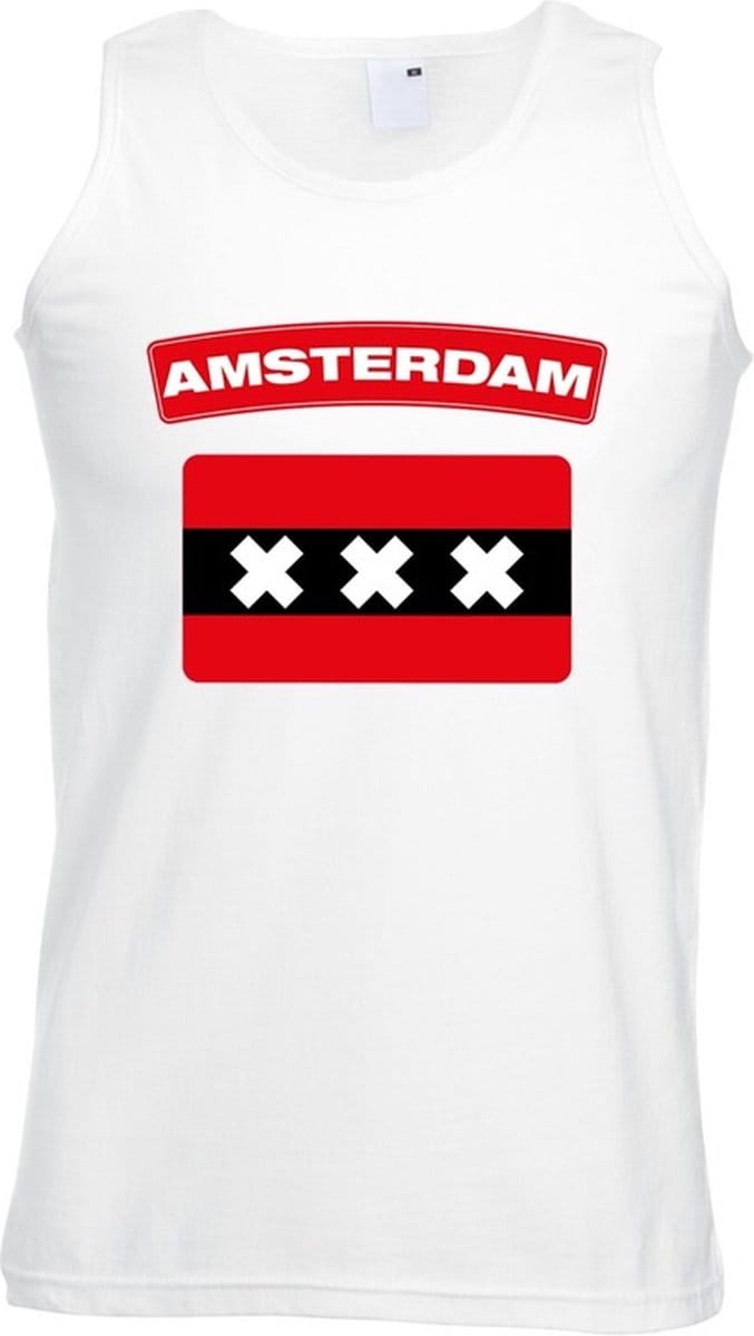 Amsterdam singlet shirt/ tanktop met Amsterdamse vlag wit heren M