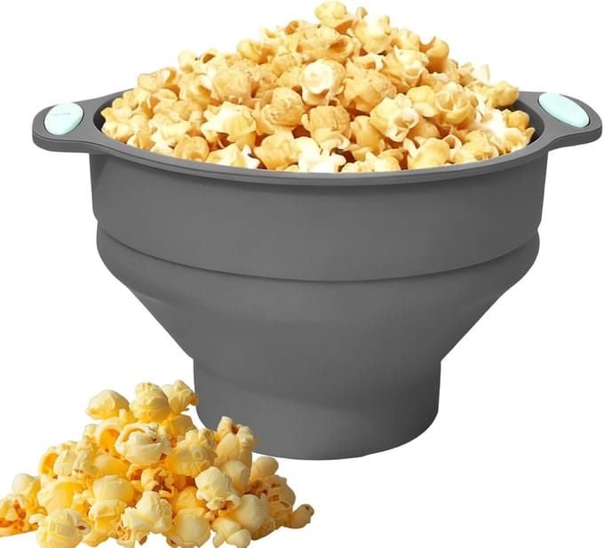 Popcorn Kom - Magnetron Snack - Film Avond - Opvouwbaar Siliconen - 24.8 cm - Grijs