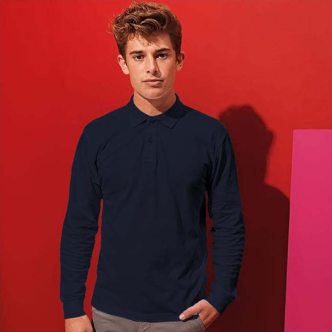 Asquith & Fox Heren Klassieke Pasvorm Poloshirt met lange mouwen (Marine)