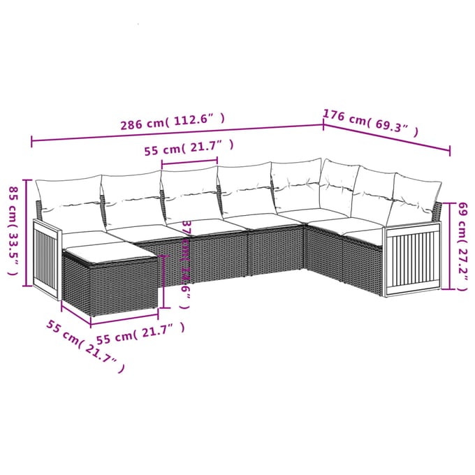 vidaXL - 8-delige - Loungeset - met - kussens - poly - rattan - beige