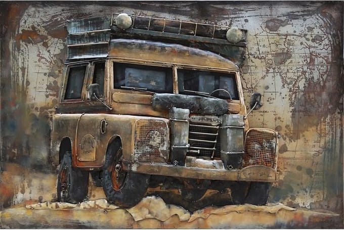 3D art Metaalschilderij - Landrover handgeschilderd - 120 x 80 cm