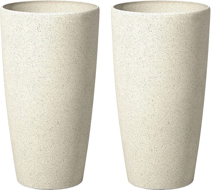 ABDERA - Bloempot set van 2 - Lichtbeige - Groot - Stenenmix