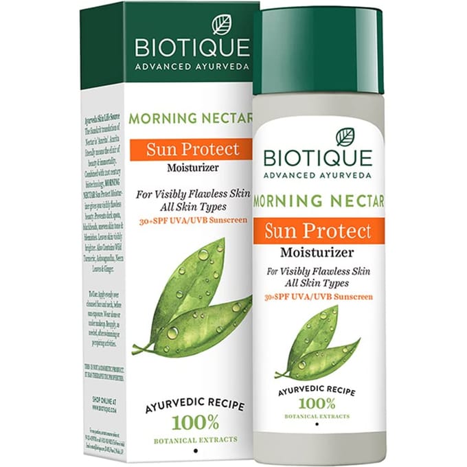 Biotique Morning Nectar SPF 30 Sunscreen Moisturizer – Wild Turmeric & Neem for Flawless Skin – 120 ml blue