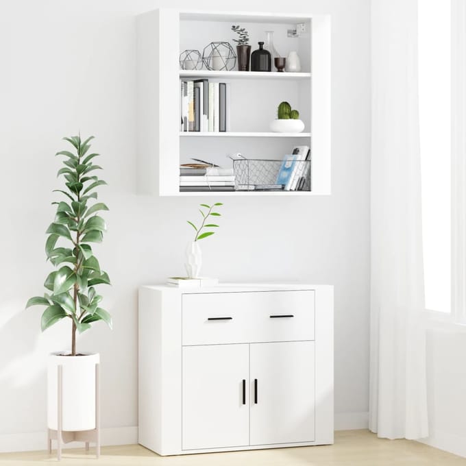 vidaXL - Hoge - kast - bewerkt - hout - wit