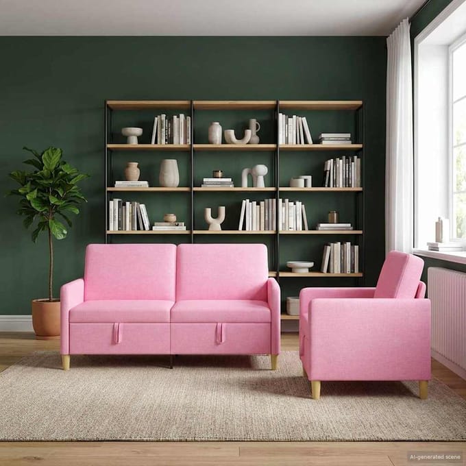 vidaXL - Sofa - Set - Met - Opslag - 2 - st - Roze - Polyester
